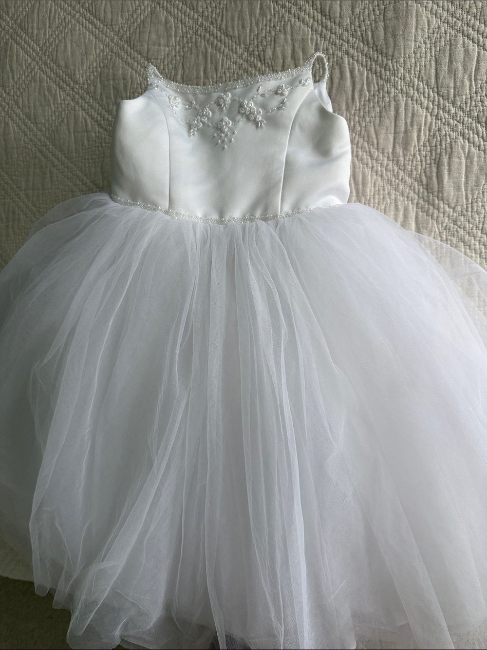 David’s Bridal Michelangelo Flower Girl Dress White Ivory Embroidered Tulle 2T - Picture 10 of 16
